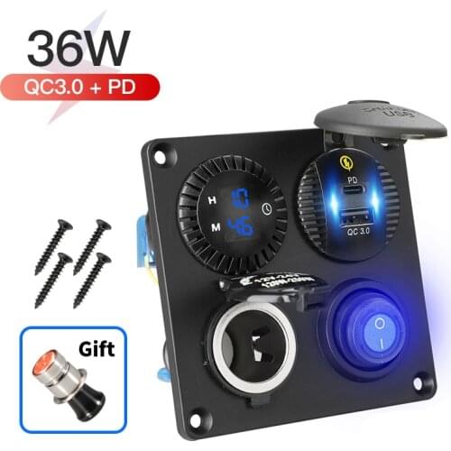 Car Charger Usb Digital Timer type-c & QC3.0 PD quick charge 12V Power Outlet Cigarette Lighter Socket Waterproof ON-Off Switch