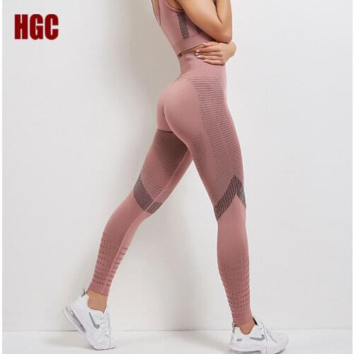HGC Seamless Leggings Fitness Yoga Pants High Waist Elastic Squat Proof Hip Lifting Running GYM Capri Mesh Sexy Workout Tights