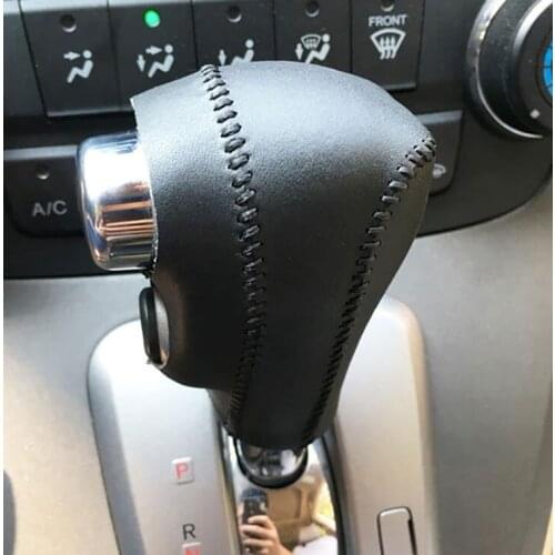 Black Genuine Leather DIY Hand-stitched Car Gear Shift Knob Cover For Honda CRV CR-V Automatic 2007 2008 2009 2010 2011