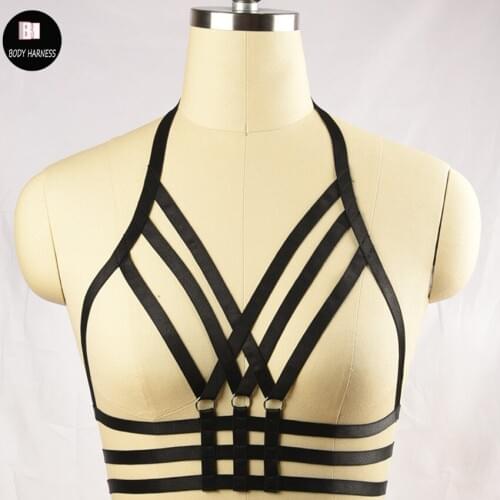 Black sexy harness women Gothic cage bra bondage lingerie body harness Handmade pole dance bady harness bra cage
