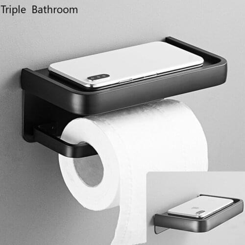 Restroom Tissue Holder Space Aluminum Paper Towel Holder Bathroom Accessories Punch-free Multifunction Shelf Paper Holder Stand