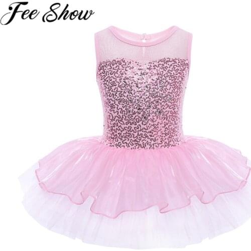 2019 Summer Kids Girls Tutu Dress Floral Sleeveless Sequins Ballet Dance Dress Childrens Pink Blue Party Princess Tutu Dress