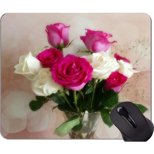 Gaming Mouse Pad Custom,White Flower Rose Flower -Stitched Edges