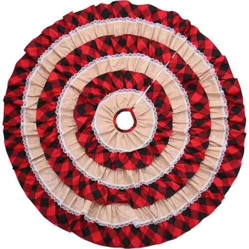 116cm Round Plaid Lace Carpet Christmas Tree Cake Skirt Cover Home Decoration