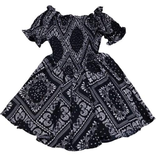 Summer new style Korean waist slash neck flower print a-line dress female