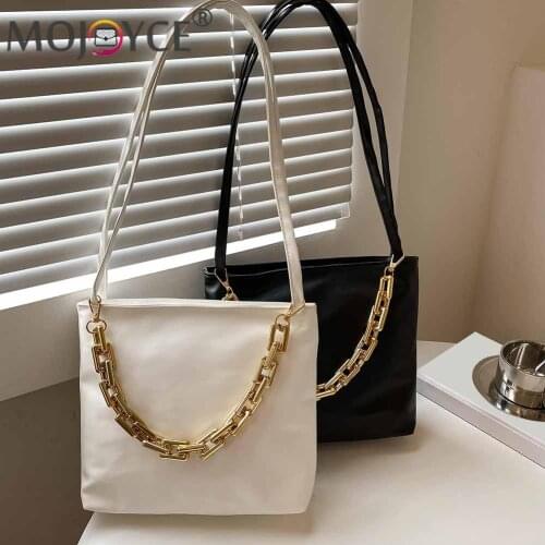 Fashion PU Leahter Thick Acrylic Chain Womens Underarm Tote Bag Casual All-match Solid Color Travel Zipper Small Handbags
