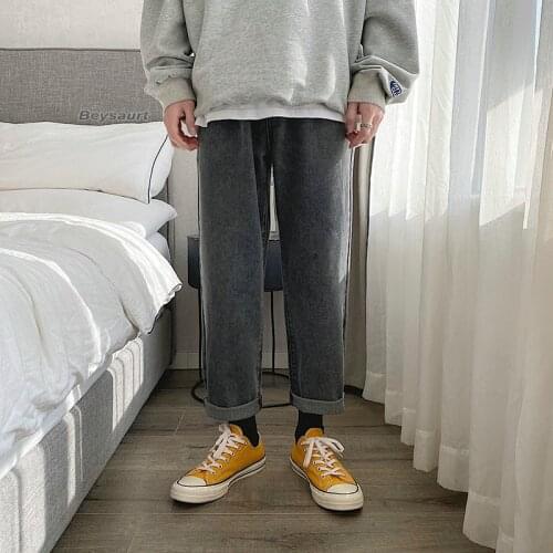 Men Blue Casual Solid Straight Jeans Pants 2021 New Mens Harajuku Streetwear Casual Denim Pants Male Fashion 5XL Jeans