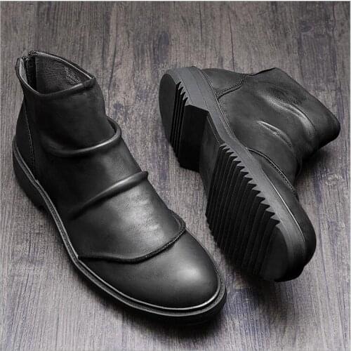 Spring and Autumn mens leather boots real genuine cow leather Martin boots Short ankle cool motorcycle boots back counter zip