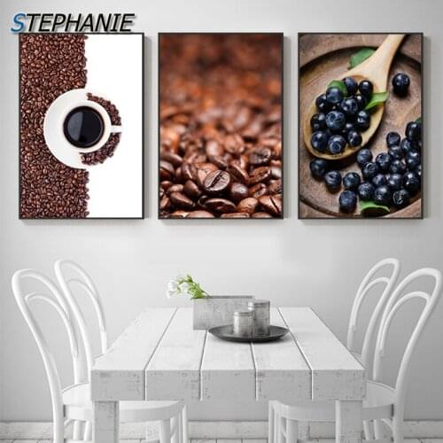 High Tea Posters n Prints Wall Art Pictures Coffee Beans Fruit Blueberry Canvas Painting for Cafe Coffee Shop Pop Decoration Art