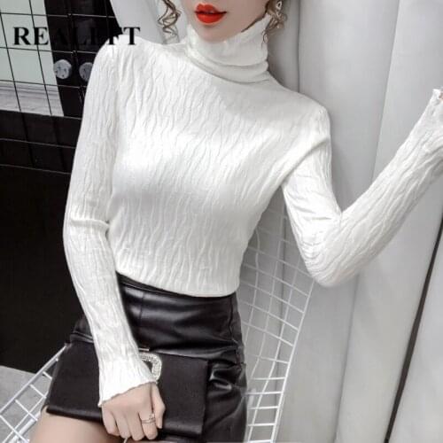 REALEFT 2021 New Autumn Winter Knitting Pullovers Women Turtleneck Slim Sweater Bottoming Long Sleeve Minimalism Female Sweaters