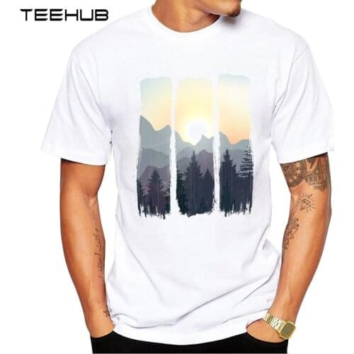 New Arrivals 2019 TEEHUB Cool Mens Fashion Sunset Forest Design T-Shirt Short Sleeve O-neck Tops Hipster Tee