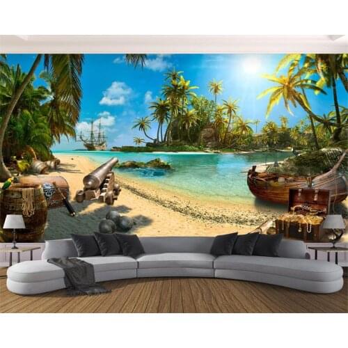 Beibehang wallpaper pirate ship island landscape murals 3d tv background wall paper home decor living room bedroom 3d wallpaper