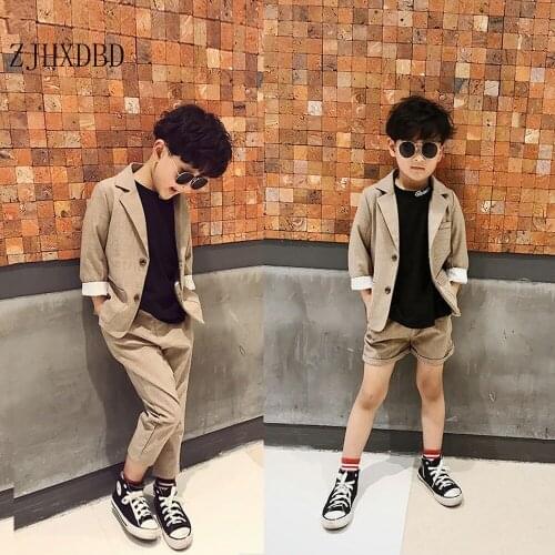 Childrens Clothing Suit Blazers Spring 2020 New Korean Suits & Blazers Plaid Top Coat with Pants 2 Piece Set Khaki Casual Sets