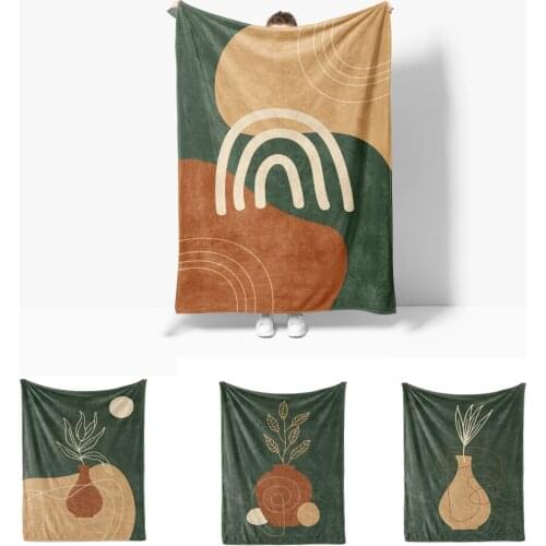 Green Plant Bedspread on The Bed Happy Nappers Scandinavian Decorative Throw Blanket Cover Double for Sofa Winter Summer Thermal