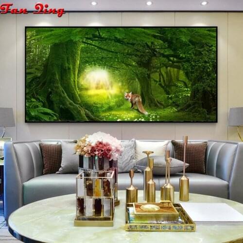 Full Square Round Diamond Painting Green forest fox 5D DIY Diamond Embroidery Cross stitch Mosaic handmade needlework Home Decor