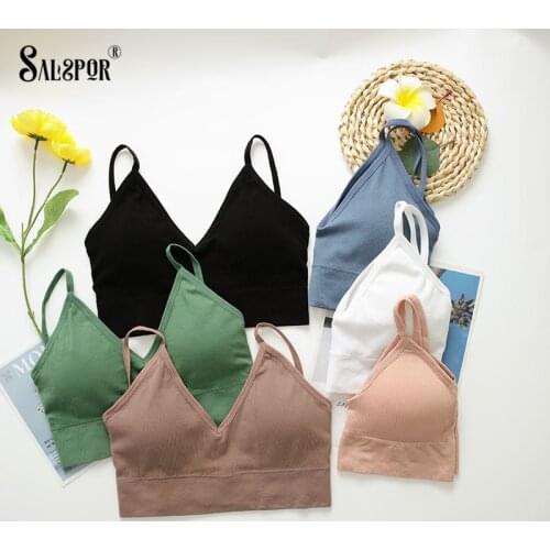 SALSPOR 2PCS Women Sports Tube Tops Seamless Triangle Cup Padded Bra Deep-V Wireless Bra Crop Top Underwear Lingerie