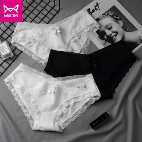 MiiOW Sexy Lace Underwear Women Confused Pure Cotton Crotch Thin Hot Girl Transparent Low Waist Briefs