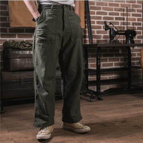 Non Stock Vietnam War OG107 Fatigue Utility Baker Pants 8oz Cotton Satin Classic Olive Sate Military Uniform Straight Pants