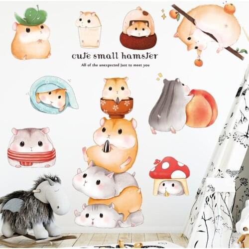 Cute Hamster Wall Sticker Kids Room Decoration Boy Girl Children Bedroom Decor Cartoon Animal DIY Self-adhesive Wallpaper