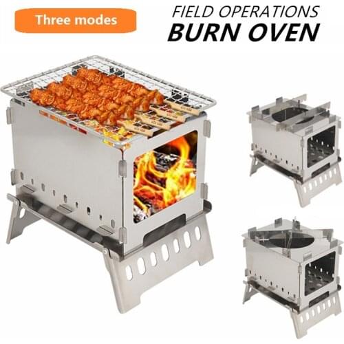 Folding Outdoor Camping Barbecue Wood Stove Lightweight Windproof Multifunctional Cooking Burner for Hiking Picnic Camping