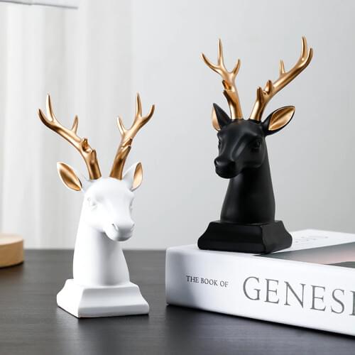 Deer Head Statue Home Decor Reindeer Resin Sculpture Nordic Scandinavian Decoration Deers Figurines for Interior Tabletop Decor
