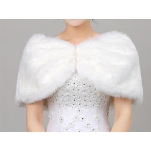 Bridal Shawl Ivory/white Faux Fur Bridesmaids Cape Jacket Prom Evening Dress Wedding Wrap Stole