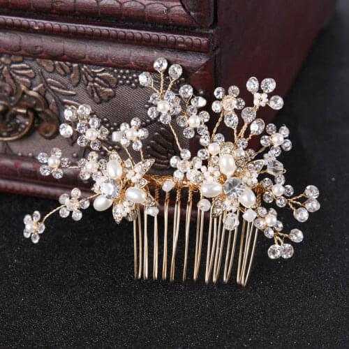 Vintage Gold Hair Combs Jewelry Crystal Pearl Floral Tiaras Combs for Hair Bridal Hair Jewelry Headpiece Wedding Accessories VL
