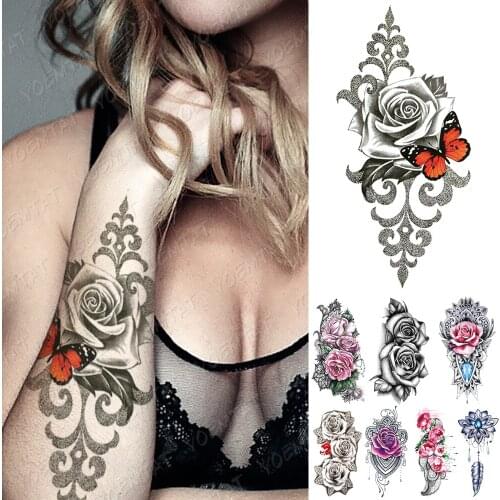 Waterproof Temporary Tattoo Sticker 3D Totem Rose Butterfly Flash Tattoos Lip Flower Body Art Arm Fake Sleeve Tatoo Women Men