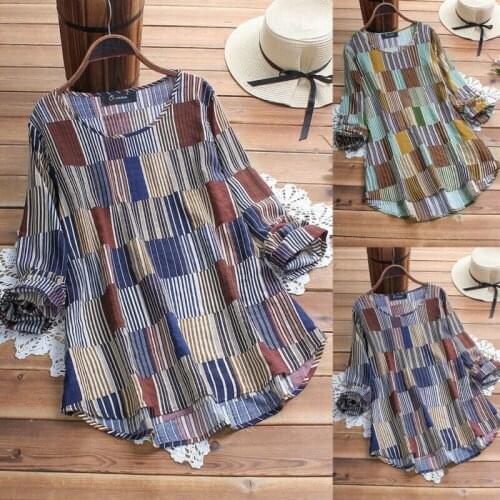 Vogue Plus Size Boho Women Long Sleeve Kaftan Baggy O Neck T Shirt Tops Casual Tunic Loose Pullover Tee