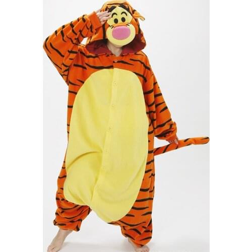 High Quality Fleece Pyjamas Onesies For Women Men Unisex Full Sleeves Hooded Jumping Tiger Pajamas Set Autumn Winter Sleepwear