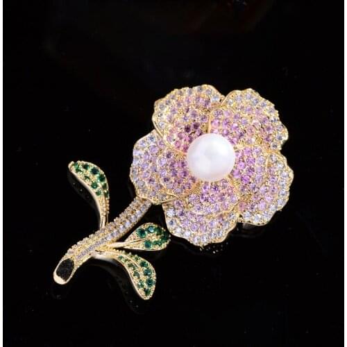 Fashion Peony Flower Zircon Women Brooch Pin Creative Elegant Pearl Brooches Female Coat Corsage Accessories New Korean Broche