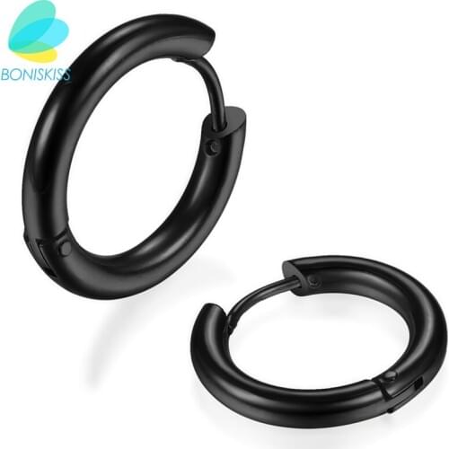 Boniskiss 18/20/22/24mm Hoop Earrings Stainless Steel Hoop Earring For Women Men Ear Rings Clip Creoles Circle Fashion Earrings