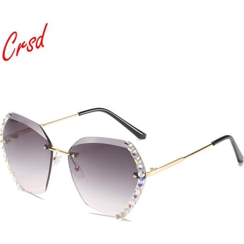 CRSD Famous Luxury Brand Design Sexy Diamond Square Women Sunglasses Vintage Fashion Oversized Rimless Sunglasses for Women