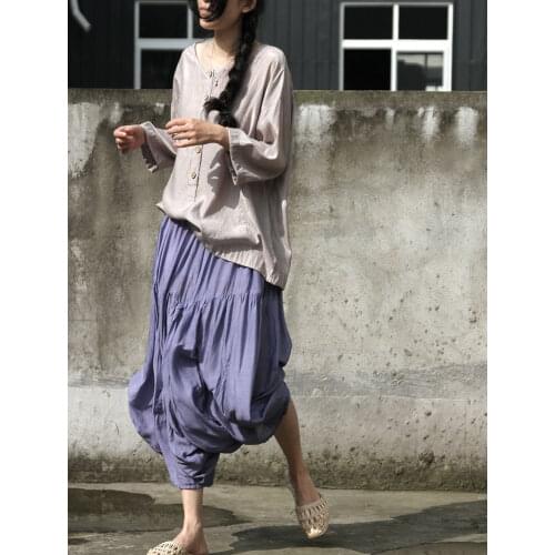Women Loose Elastic Waist Irregular Length Pants Ladies Vintage Patchwork Loose Pants Trousers Female 2020 Summer Pants
