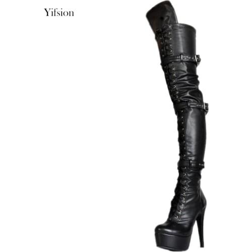 Olomm New Women Winter Platform Over The Knee Boots Sexy Thin High Heel Boots Stylish Round Toe Black Shoes Women US Size 4-15