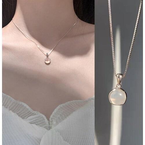 Elegant Jade Pendant Necklace For Women Girls Temperament Elegant Style White Stone Pendant Clavicle Necklace Fashion Jewelry