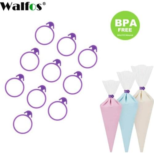 WALFOS 10 Pieces Silicone Icing Bag Ties Fixed Rings DIY Reusable Piping Decorating Bag Rubber Band Lashing No Leaks Pastry Tool