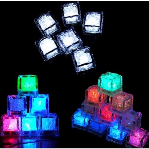12pcs/box LED Luminous Ice Cubes Lamp Induction Automatic Glowing Colorful Flashing Light for Wedding Birthday Party Bar Lamp