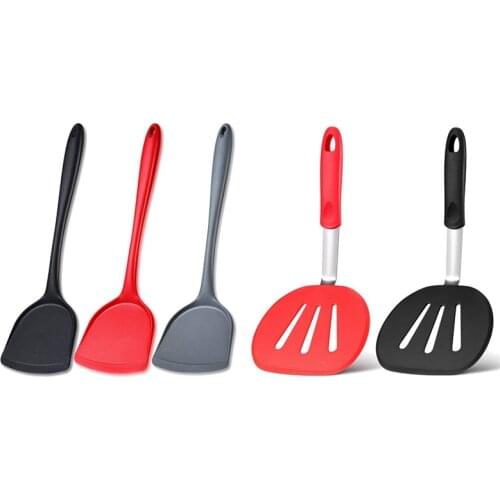 5 Pcs Silicone Wok Spatulas,Turner Spatulas,Egg Cookie Spatulas,Heat Resistant, 2 Pcs 31X15cm & 3 Pcs 33 X 10Cm