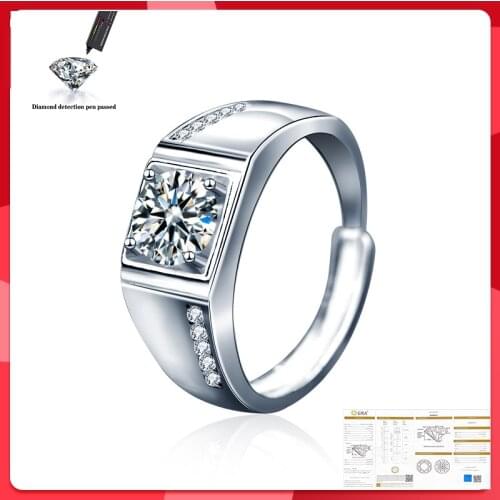 925 Sterling Silver 1 Carat Round shape Moissanite Solitaire Engagement Wedding Rings For Men