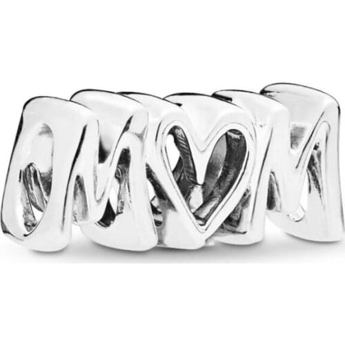 Genuine 925 Sterling Silver Bead Charm Mum Script Beads Fit Pan Women Bracelet & Bangle Necklace Diy Jewelry