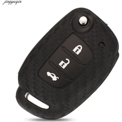 Jingyuqin Remote Car Key Case Carbon Silicone Cover For Hyundai Mistra IX35 2014 Verna New Style 3 Buttons with Lamp