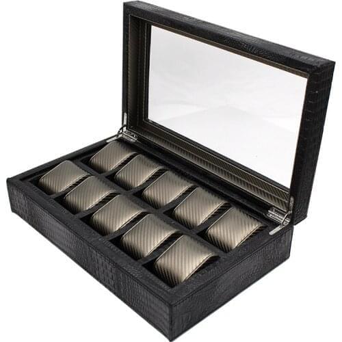 Alligator Pattern Wood Watches Case Box 10 Slot Big Size 39.5*24*10.5cm Luxury Gift Cabinet for Brand Watches Storage Display