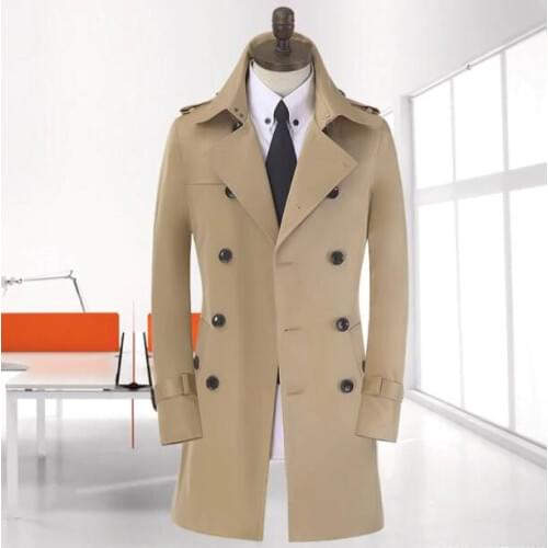 Double breasted trench coat men overcoat long sleeve mens slim clothing business outerwear casaco masculino khaki Free shipping