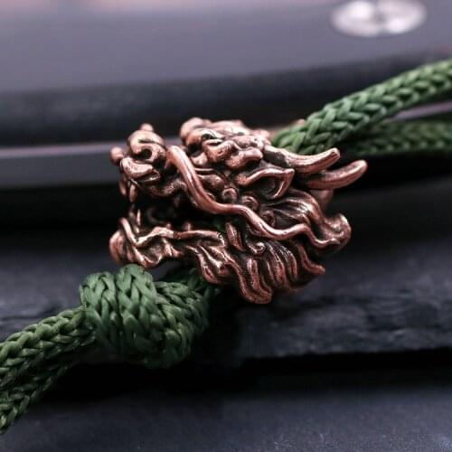 EDC Original Handmade Brass Dragon King Head Knife Beads Keychain Dragon Bracelet Pendant