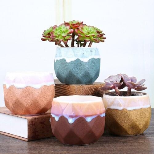 There Are Hole-flow Glazed Ceramic Flower Pots Creative Geometry Multi-sided Meat Pot Tabletop Multi-meat Plant Potted Plants