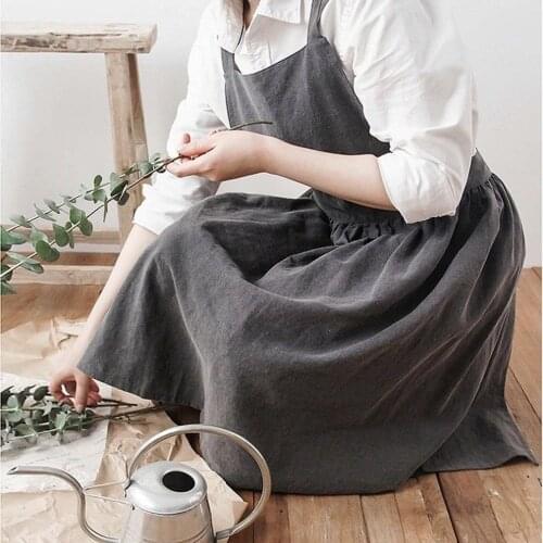 Japanese style cotton and linen apron kitchen cleaning apron coffee shop flower shop gardening studio overalls