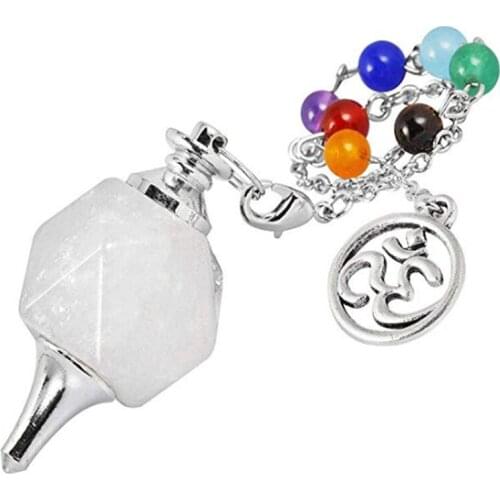 FYJS Unique Natural Rock Crystal Silver Plated Polygon Section Pendant Healing Chakra 3D Chain Divination Jewelry