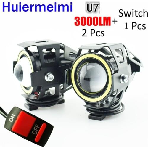 Huiermeimi 1Pair Motorcycle Headlights 125W 12V 24V U7 LED Moto driving Spot Head Lamp Fog Light U5 Motorbike Auxiliary Headlamp