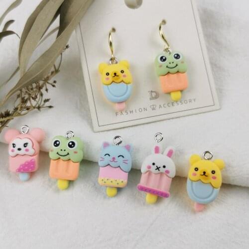 JeQue 20Pcs New Ice Cream Animal Resin Charms For Jewelry Finding Frog Bear Cat Rabbit Pendant Earrings Keychain Accessory